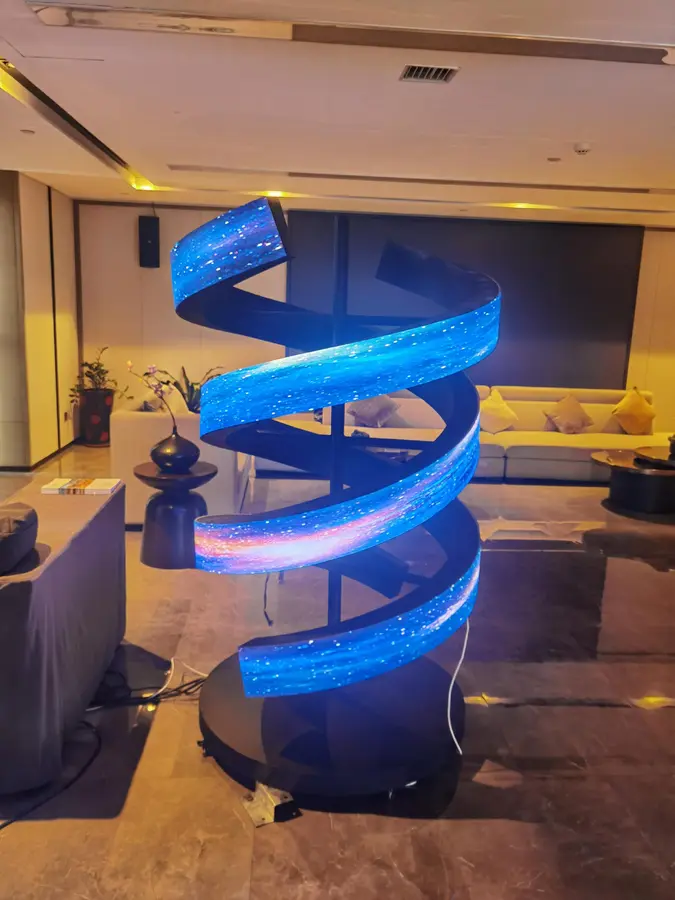 Double helix spiral LED display installation